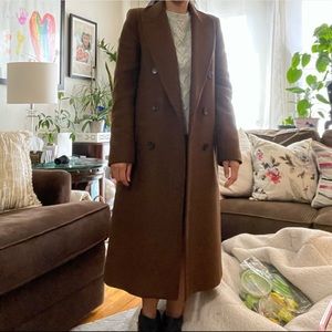 EUC Zara wool long coat chocolate brown in color